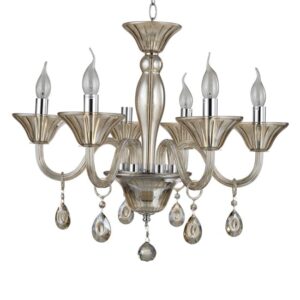 Murato 6 Bulb Cognac Crystal Chandelier Light Carved In Chrome