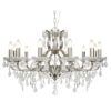 Satin Silver 12 Light Chandelier In Clear Crystal Drops