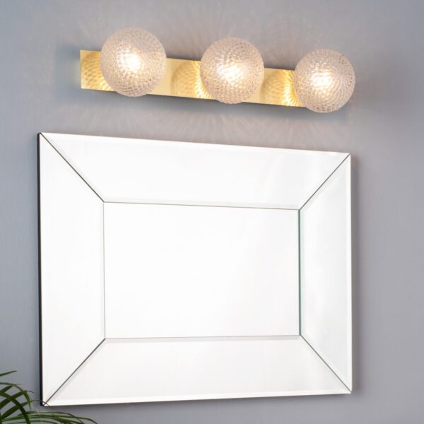 Laura Ashley Prague Bathroom 3 Light Wall Light In Satin Brass Finish With Glass Shades IP44