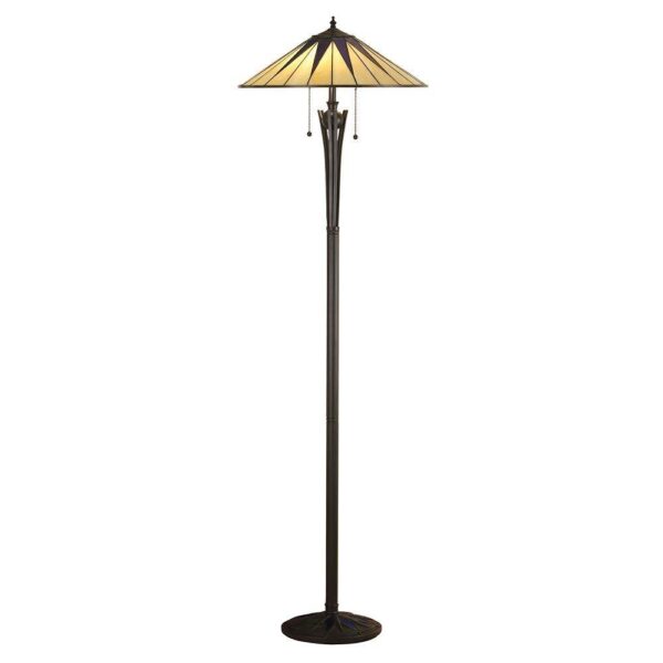 Interiors 1900 64041 Tiffany Dark Star 2 Light Floor Lamp With Shade - Height: 1560mm