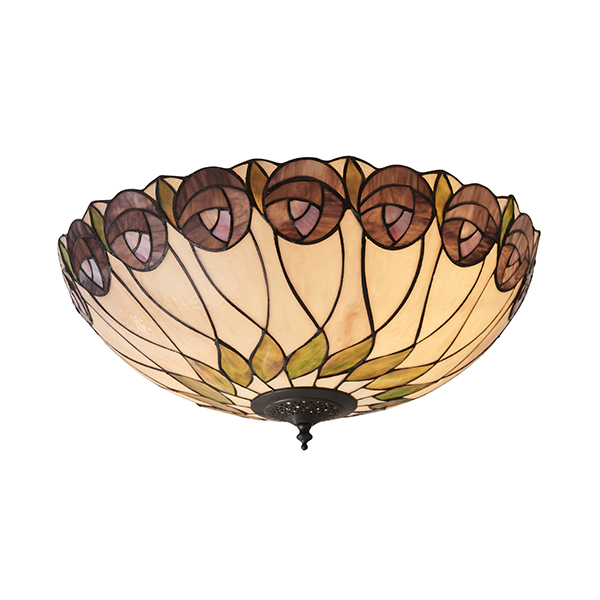 Interiors 1900 64173 Hutchinson Tiffany 2 Light Flush Ceiling Light In Dark Bronze