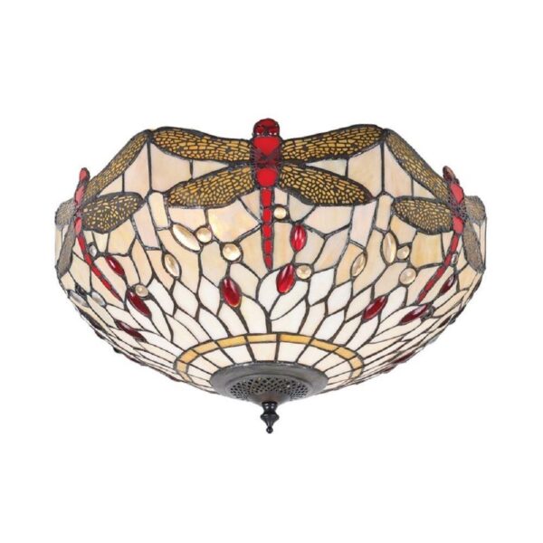 Interiors 1900 70723 Dragonfly Beige Tiffany Medium 2 Light Flush Ceiling Light