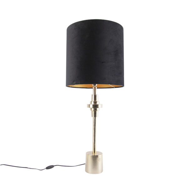 Art Deco table lamp gold velvet shade black 40 cm - Diverso