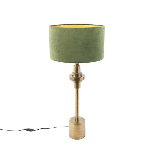 Art deco table lamp with velor shade green 35 cm - Diverso