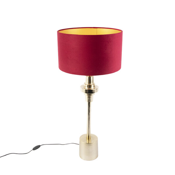 Art deco table lamp with velor shade red 35 cm - Diverso