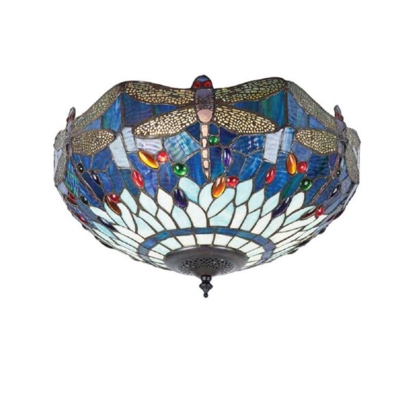 Interiors 1900 70722 Dragonfly Blue Tiffany Medium 2 Light Flush Ceiling Light