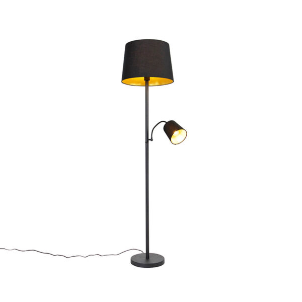 Smart floor lamp black with gold incl. WiFi A60 and E14 - Retro