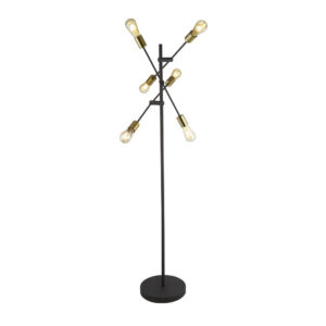 Armstrong 6 Light Floor Lamp In Black And Satin Brass