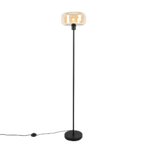 Art deco floor lamp black with amber glass – Bizle