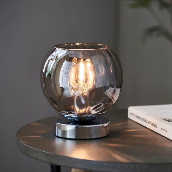 Dimple Smokey Glass Shade Table Lamp In Chrome