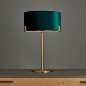 Hayfield Rich Green Velvet Shade Table Lamp In Brass