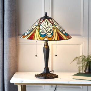 Hector Medium Tiffany Glass Shade Table Lamp In Satin Black