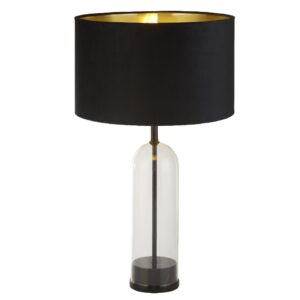 Oxford Black Velvet Shade Table Lamp With Glass And Marble Base