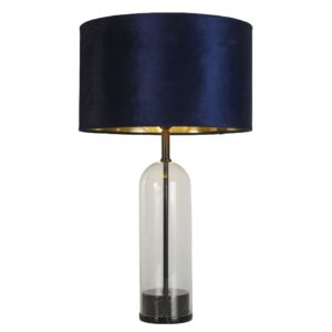 Oxford Navy Velvet Shade Table Lamp With Glass And Marble Base