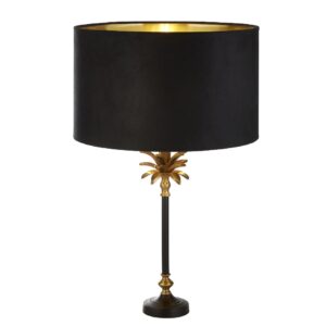 Palm Black Velvet Shade Table Lamp In Antique Brass