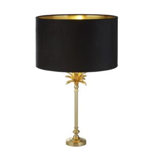 Palm Black Velvet Shade Table Lamp In Satin Brass