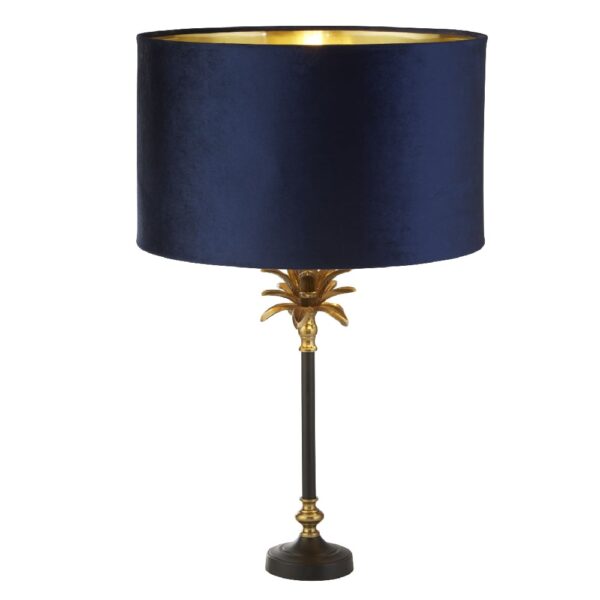 Palm Navy Velvet Shade Table Lamp In Antique Brass And Black
