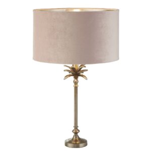 Palm Pink Velvet Shade Table Lamp In Antique Nickel