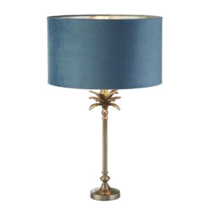 Palm Teal Velvet Shade Table Lamp In Antique Nickel