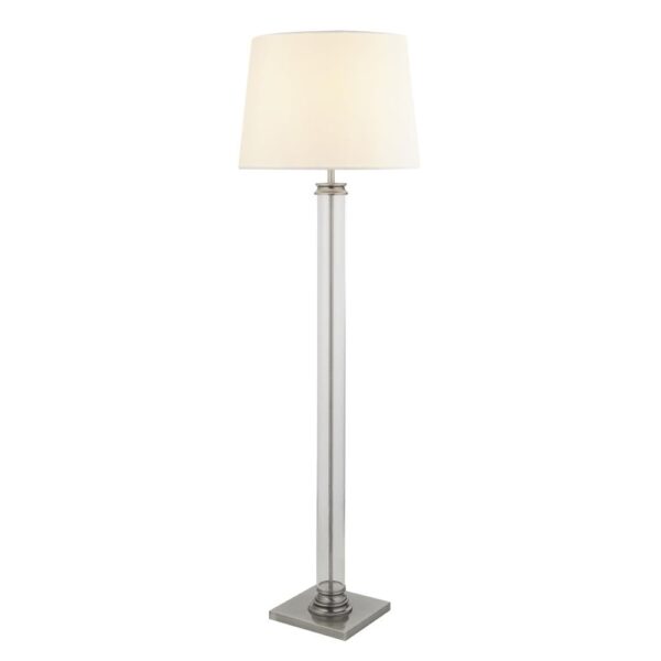 Pedestal Cream Fabric Shade Floor Lamp In Satin Silver