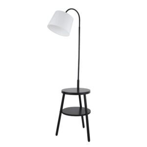 Ridge White Fabric Shade Floor Lamp With Shelf In Black
