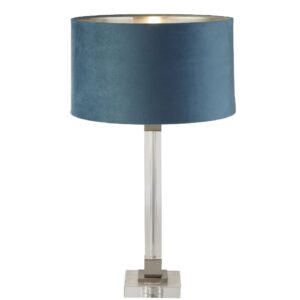Scarborough Teal Velvet Shade Table Lamp In Crystal Base