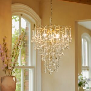 Laura Ashley Willow 4 Light Crystal Ceiling Pendant Light In Satin Champagne LA3756413-Q