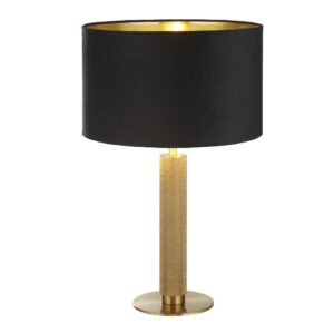 London Black Velvet Shade Table Lamp In Knurled Brass