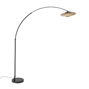 Modern Arc Lamp Black with Oriental Shade and Bamboo 50 cm – XXL Rina