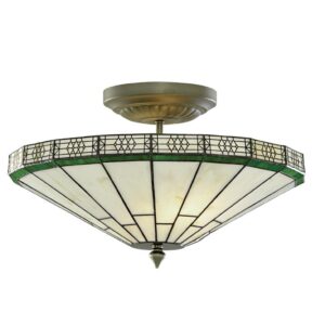 Searchlight 4417-17 New York 2 Light Tiffany Glass Semi Flush Ceiling Light In Bronze