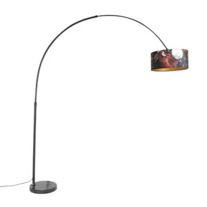 Arc lamp black velor shade floral design 50 cm – XXL