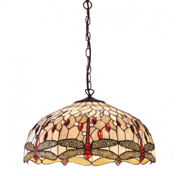 Interiors 1900 64079 Dragonfly Beige Tiffany Large 3 Light Ceiling Pendant Light