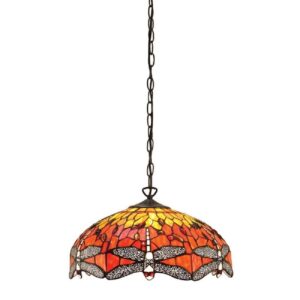 Interiors 1900 64081 Dragonfly Flame Tiffany Medium 3 Light Ceiling Pendant