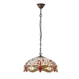 Interiors 1900 70824 Dragonfly Beige Tiffany Medium 3 Light Ceiling Pendant