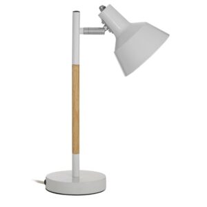 Brymon White Metal Table Lamp With Natural Wooden Base