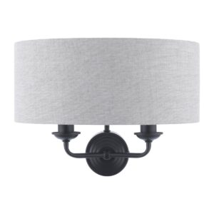 Laura Ashley Sorrento 2 Light Wall Light In Matt Black With Natural Linen Shade