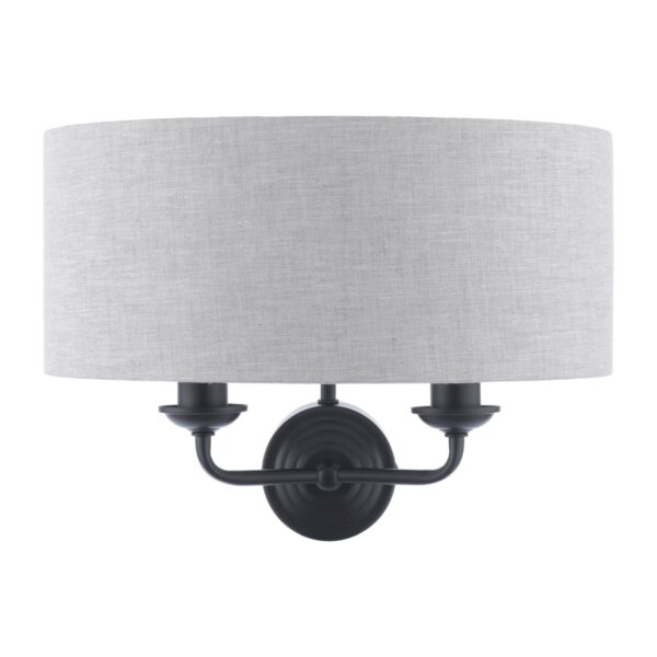 Laura Ashley Sorrento 2 Light Wall Light In Matt Black With Natural Linen Shade