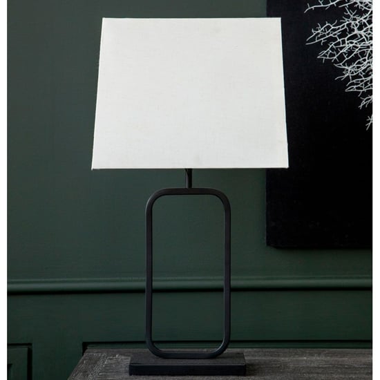 Lucasto Natural Fabric Shade Table Lamp With Black Metal Base