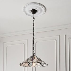 Altoona Tiffany Glass Pendant Ceiling Light In Satin Black