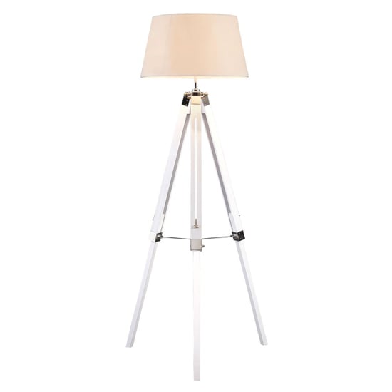 Baline Cream Fabric Shade Floor Lamp With White Tripod Base