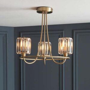 Belluno 3 Lights Semi Flush Ceiling Light In Antique Brass