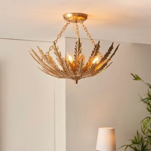 Durham 3 Lights Semi-Flush Leaf Shape Ceiling Light In Gold