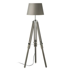 Jaspro Grey Fabric Shade Floor Lamp With Wooden Tripod Base