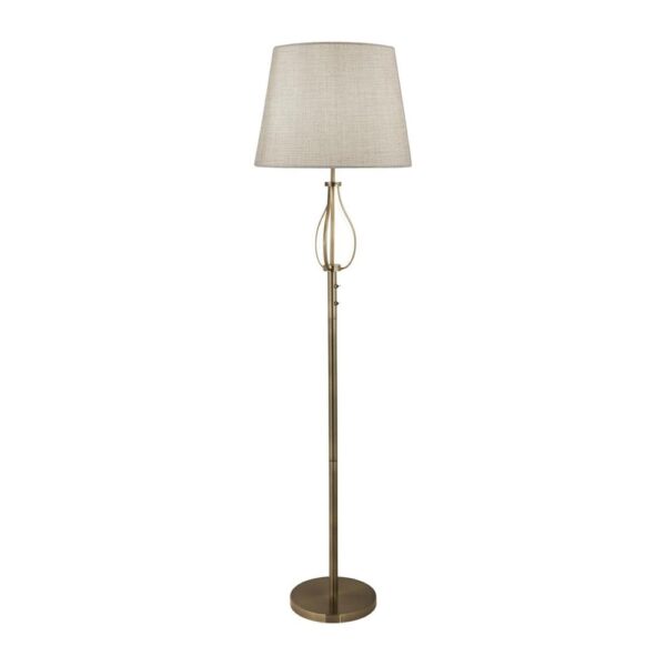 Vegas Cream Fabric Hessian Shade Floor Lamp In Brass